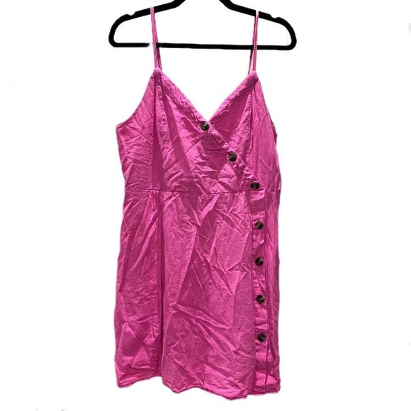 AMERICAN EAGLE • Magenta Cotton/Linen Button Down Dress • Size Large - Picture 1 of 7